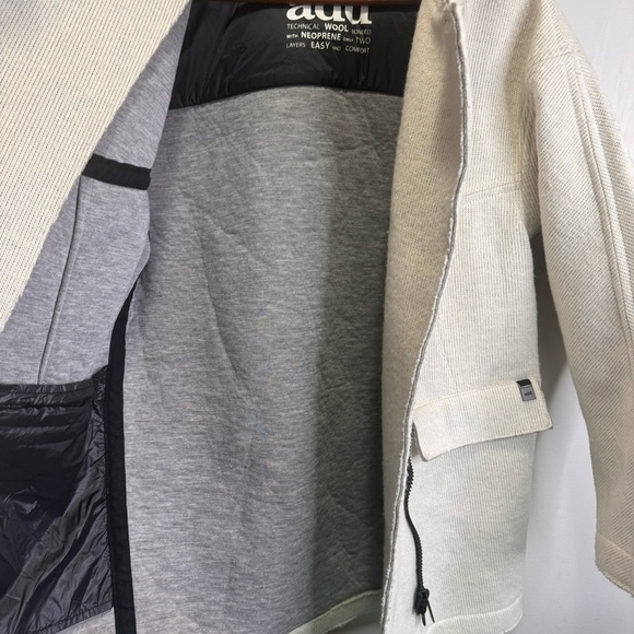 Add Down Cream Wool Hooded Jacket Size 4 Neutral Minimalist - Picture 6 of 16